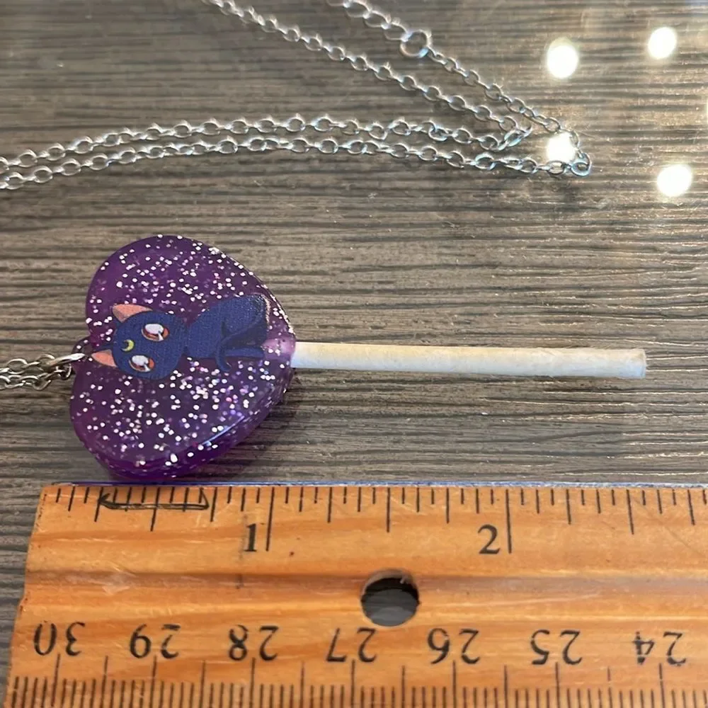 Sailor Moon Necklace Luna Hot Topic Cosplay Jewelry Glitter Purple Lollipop